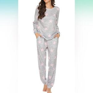 Ekouaer Jogger Pajama Sets Long Sleeve Sleepwear Round Neck Nightwear Soft Pjs